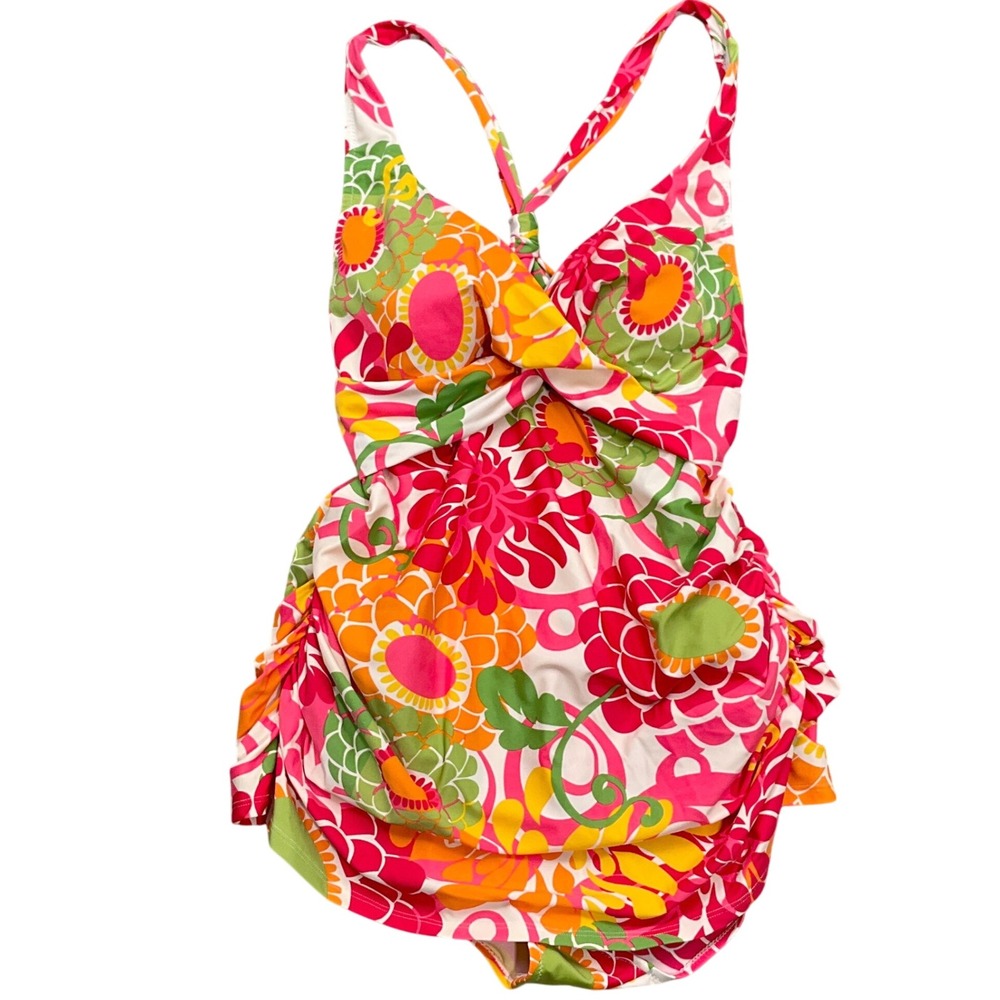 L.L. Bean Colorful Floral One Piece Swimsuit - Pink, Orange, Green